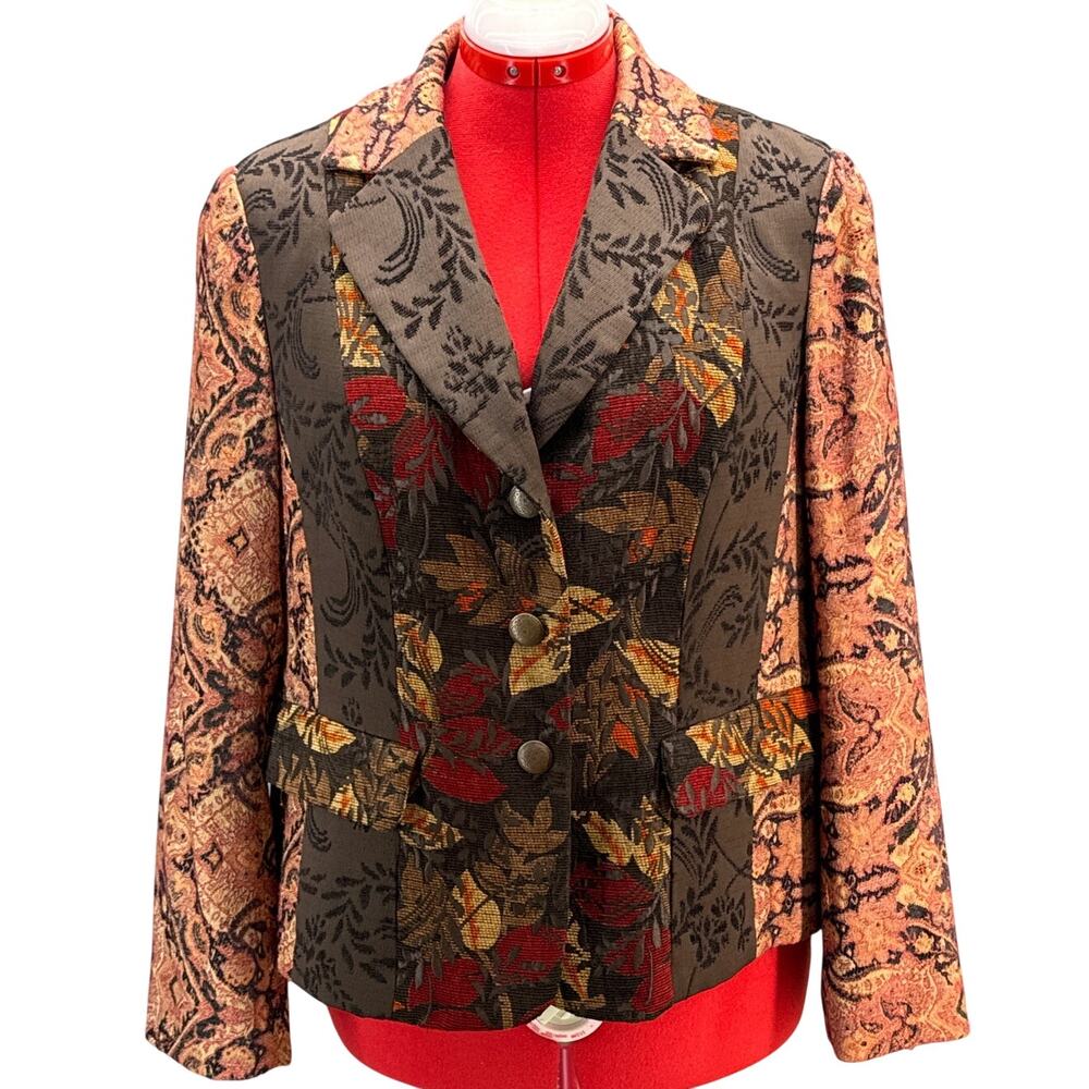 Coldwater Creek Vintage Paisley Autumn Fall Tapestry Blazer Jacket Women 16